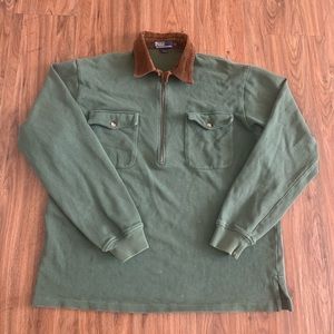 SOLD Vintage polo ralph lauren green ribbed Brown curdory collar pullover L